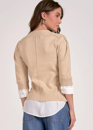 Layered V Neck Sweater in Natural - Elan