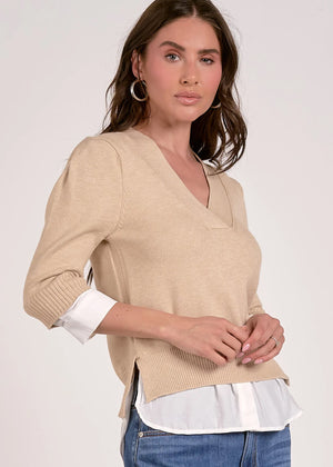 Layered V Neck Sweater in Natural - Elan