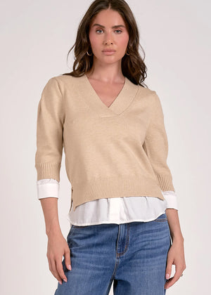 Layered V Neck Sweater in Natural - Elan