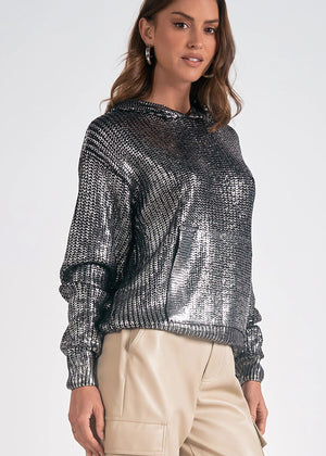 Metallic Hoodie Sweater in Silver - Elan