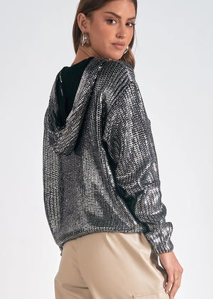 Metallic Hoodie Sweater in Silver - Elan