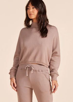 Drop Shoulder Turtleneck in Mushroom - Bobi