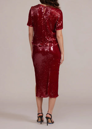 Molly Sequined Skirt in Red - Lucy Paris