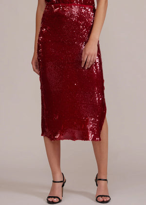 Molly Sequined Skirt in Red - Lucy Paris