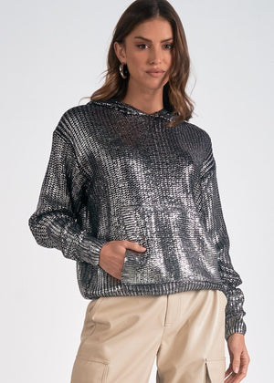 Metallic Hoodie Sweater in Silver - Elan