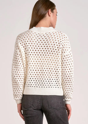 Perforated Zip Cardigan in White - Elan