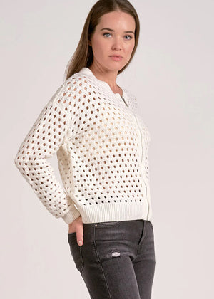 Perforated Zip Cardigan in White - Elan