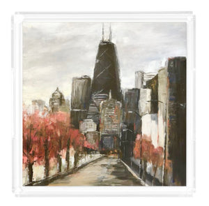 Donna j. West Large Acrylic Tray Sunday Morning Cityscape