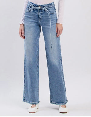 High Rise Self belt wide jean - Vervet