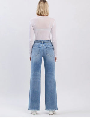 High Rise Self belt wide jean - Vervet