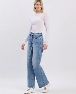 High Rise Self belt wide jean - Vervet