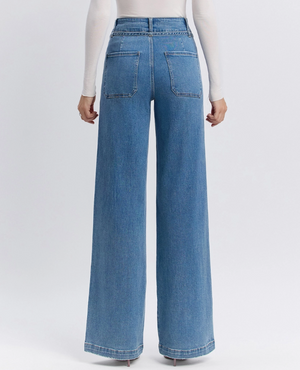 Hi Rise Tie Waistband wide leg jean - Vervet