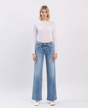 High Rise Self belt wide jean - Vervet