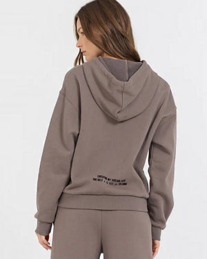 Fleece Hoodie with Flocking Detail in Taupe - Vintage Havana