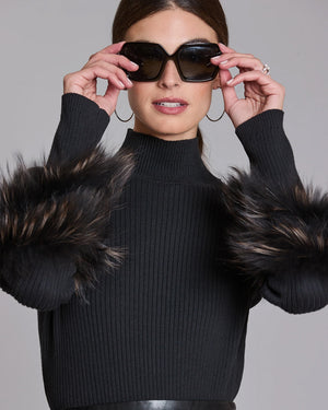 Tyler Boe Black Turtle Neck with Faux Fur Sleeves