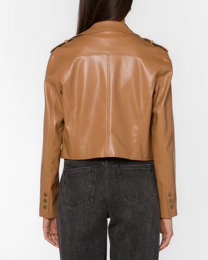 Vermont Faux Leather Jacket in Tan - Velvet Heart