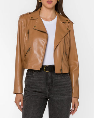 Vermont Faux Leather Jacket in Tan - Velvet Heart