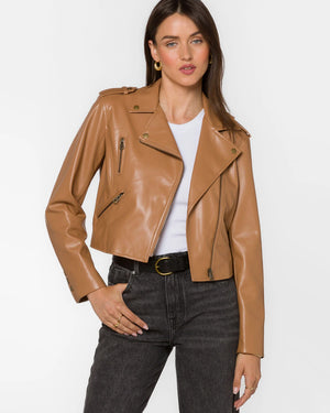 Vermont Faux Leather Jacket in Tan - Velvet Heart