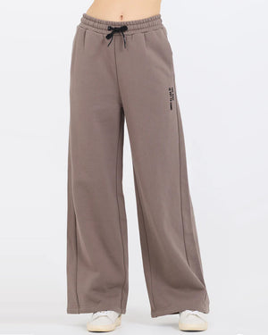 Fleece Flare Pant with Flocking in Taupe - Vintage Havana